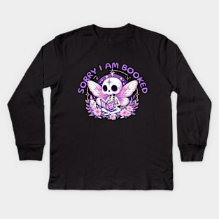 Sorry I am Booked Cute Kawaii Skeleton Moth Kids Long Sleeve T-Shirt